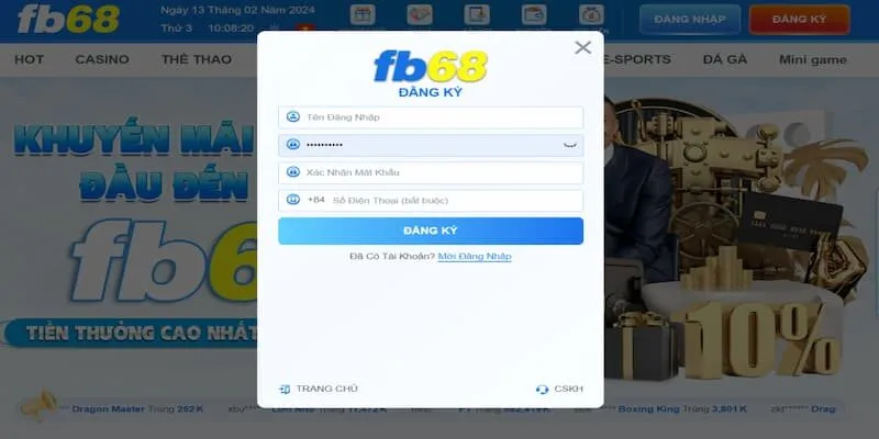 Đăng ký tài khoản chơi tại Fb68 rất dễ dàng. 